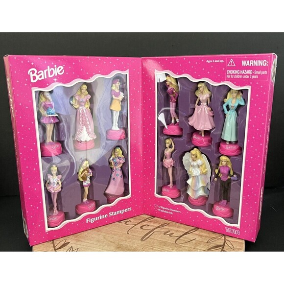 ORIGINAL BOX Vintage 1997 Barbie Doll Set 12 Figurine Stampers Washable Ink Tara - Picture 1 of 9